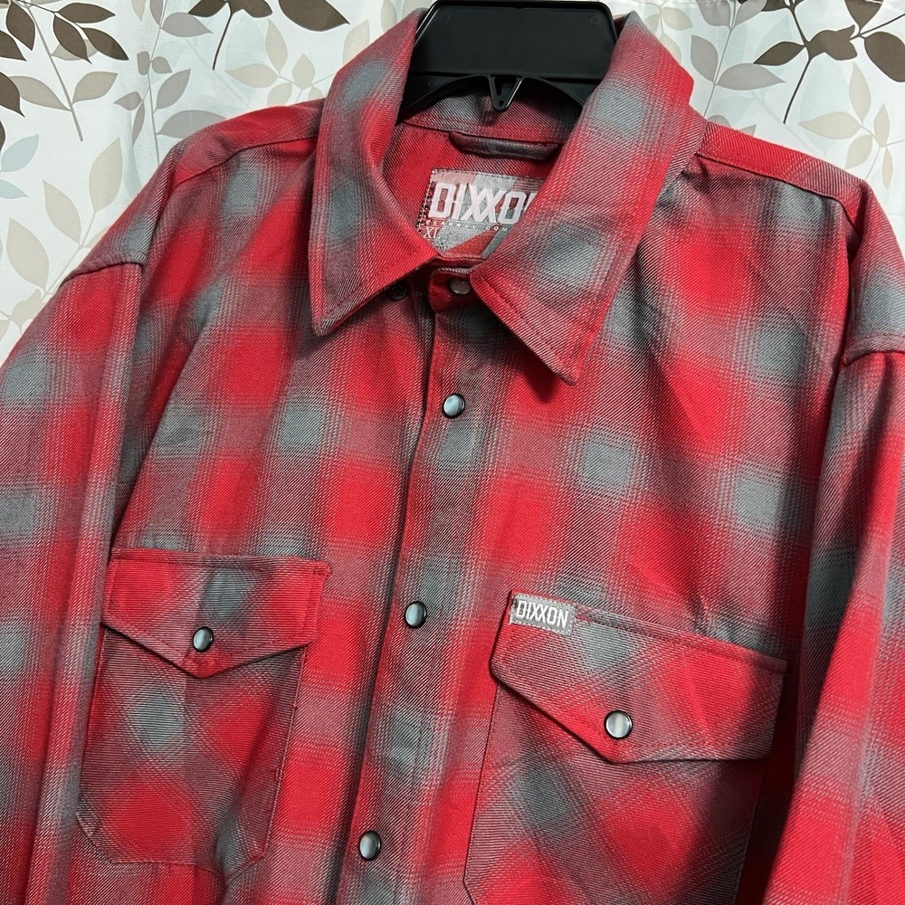 Dixxon men's XL "Pulaski" Plaid Flannel Button-Up Red Gray Long Sleeve Casual - Picture 1 of 7